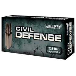 liberty-civil-defense-223-remington-ammo-55-grain-fragmenting-copper-hollow-point-lead-free||