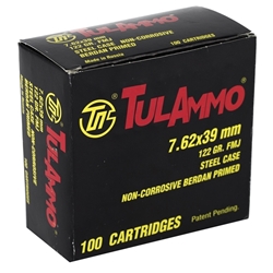 Tula Ammunition - 7.62x39 MM - 122 Grain Copper Full Metal Jacket - 40  Rounds - Steel Case