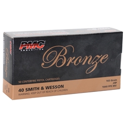 PMC Bronze 40 S&W Ammo 165 Grain Jacketed Hollow Point