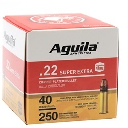 aguila-superextra-22-long-rifle-ammo-40-grain-high-velocity-copper-plated-lead-round-nose-1b221100||