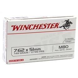 Winchester USA 7.62x51mm NATO Ammo 149 M80 Grain Full Metal Jacket