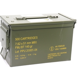 Prvi Partizan 7.62x51mm M80 145 Grain FMJ-BT 500 Rounds in Ammo Can