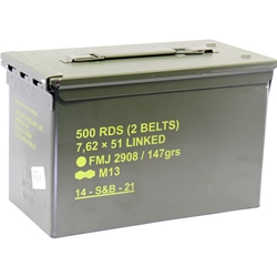 Sellier & Bellot 7.62x51mm M13 Ammo 147 Grain FMJ 500 Rounds Linked Ammo Can