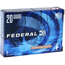 federal-power-shok-20-gauge-ammo-2-3-4-3-buck-20-pellets-buckshot-f203-3b||