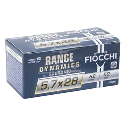 Fiocchi Range Dynamics 5.7x28mm Ammo FN Subsonic 62 Grain Full Metal Jacket