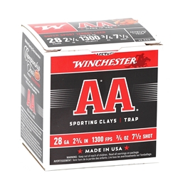 Winchester AA Sporting Clays 28 Gauge Ammo 2 3/4" 3/4oz. #7.5 Shot 250 Round Case