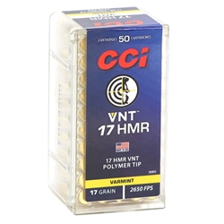 CCI VNT 17 HMR Ammo 17 Grain Speer VNT Polymer Tip Projectile