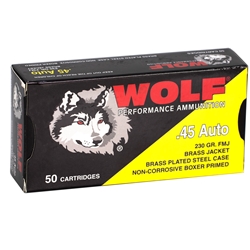 Wolf AmmunitionWolf Performance 45 ACP AUTO Ammo 230 Grain FMJ Brass Plated Steel Case