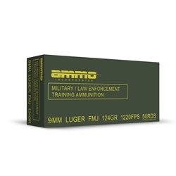 ammo-inc-military-law-enforcement-training-9mm-luger-ammunition-124-grain-full-metal-jacket-9124fmj-mle50||