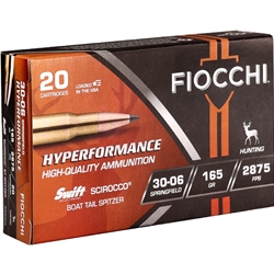 Fiocchi Hyperformance 30-06 Springfield Ammo 165 Grain Boat Tail Spitzer - 3006SCA