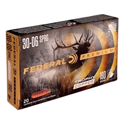 Federal Premium 30-06 Springfield Ammo 180 Grain Trophy Copper TC - P3006TC1