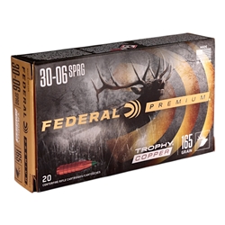Federal Premium Trophy Copper 30-06 Springfield Ammo 165 Grain Trophy Copper Tip - P3006TC2