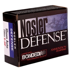 Nosler Defense 10mm Auto Ammo 200 Grain Brass Jacketed Hollow Point - NOS39156