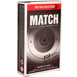 Winchester Match 308 Winchester Ammo 169 Grain Boat Tail Hollow Point - S308M2