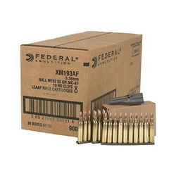 Federal Lake City 5.56x45mm NATO M193 Ammo 55 Grain FMJ 900 Rds on Clips