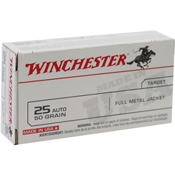 Winchester USA 25 ACP Auto Ammo 50 Grain Full Metal Jacket
