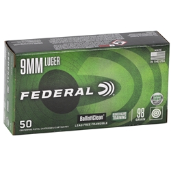 federal-ballisticlean-9mm-luger-ammo-98-grain-frangible-law-enforcement-tactical-training-bc9p1||