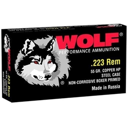 Wolf Polyformance 223 Remington Ammo 55 Grain JHP Steel Case Bulk