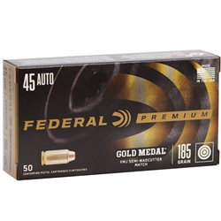 federal-gold-medal-45-acp-auto-ammo-185-grain-full-metal-jacket-semi-wad-cutter-gm45b||