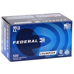 federal-champion-target-22-long-rifle-ammo-high-velocity-40-grain-lead-round-nose-500-rounds-510||