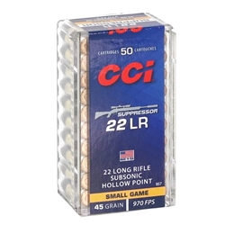 CCI Suppressor 22 Long Rifle Ammo 45 Grain Subsonic Hollow Point