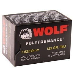 Wolf Polyformance 7.62x39mm Ammo 123 Grain FMJ Steel Case