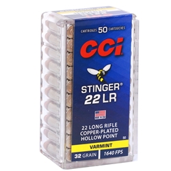 CCI Stinger 22 Long Rifle Ammo 32 Grain Copper Plated Hollow Point