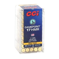 cci-game-point-17-hmr-ammo-20-grain-jacketed-soft-point-0052||