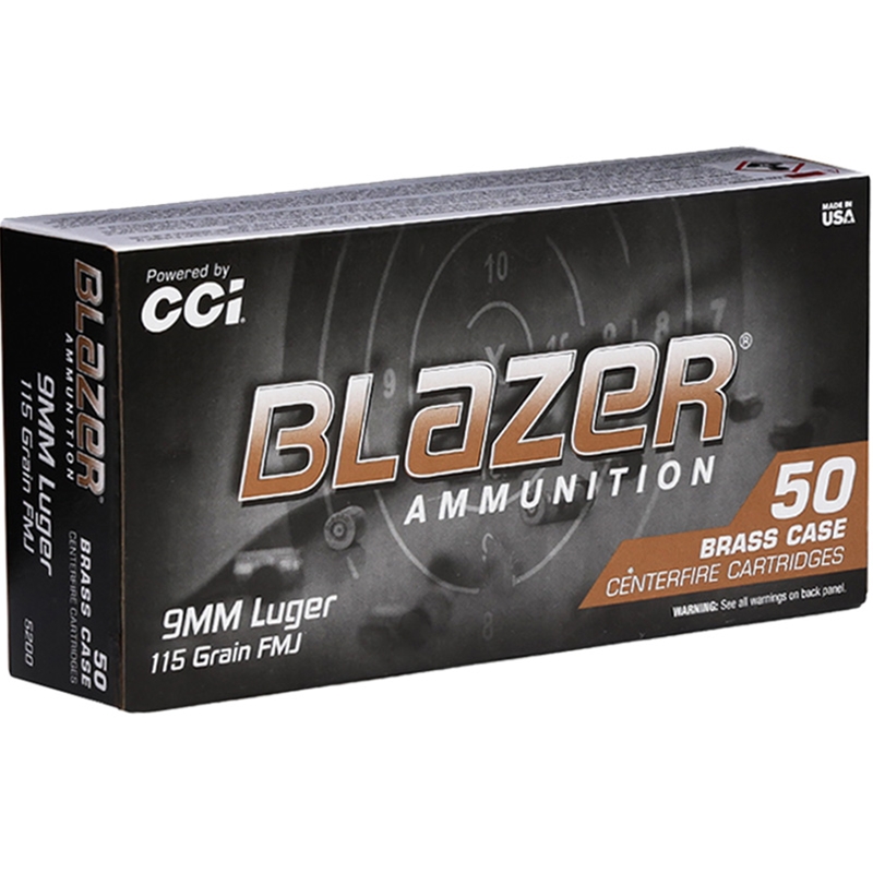 CCI Blazer Brass 9mm Luger Ammunition 115 Grain Full Metal Jacket - 5200