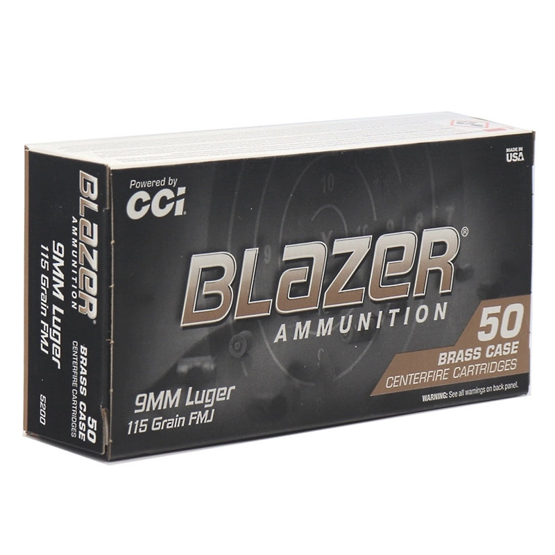 CCI Blazer Brass 9mm Luger Ammunition 115 Grain Full Metal Jacket - 5200
