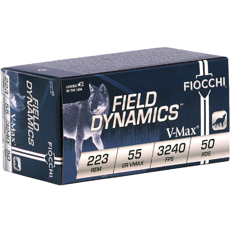 Fiocchi Field Dynamics 223 Remington Ammunition 55 Grain Hornady V-Max - 223HVC50