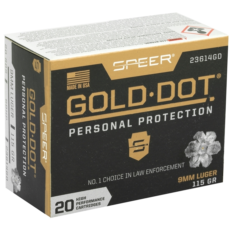 Speer Gold Dot 9mm Luger Ammo 115 Grain Jacketed Hollow Point
