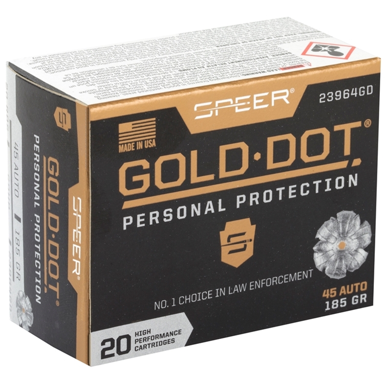 Speer Gold Dot 45 ACP Auto Ammo 185 Grain Jacketed Hollow Point