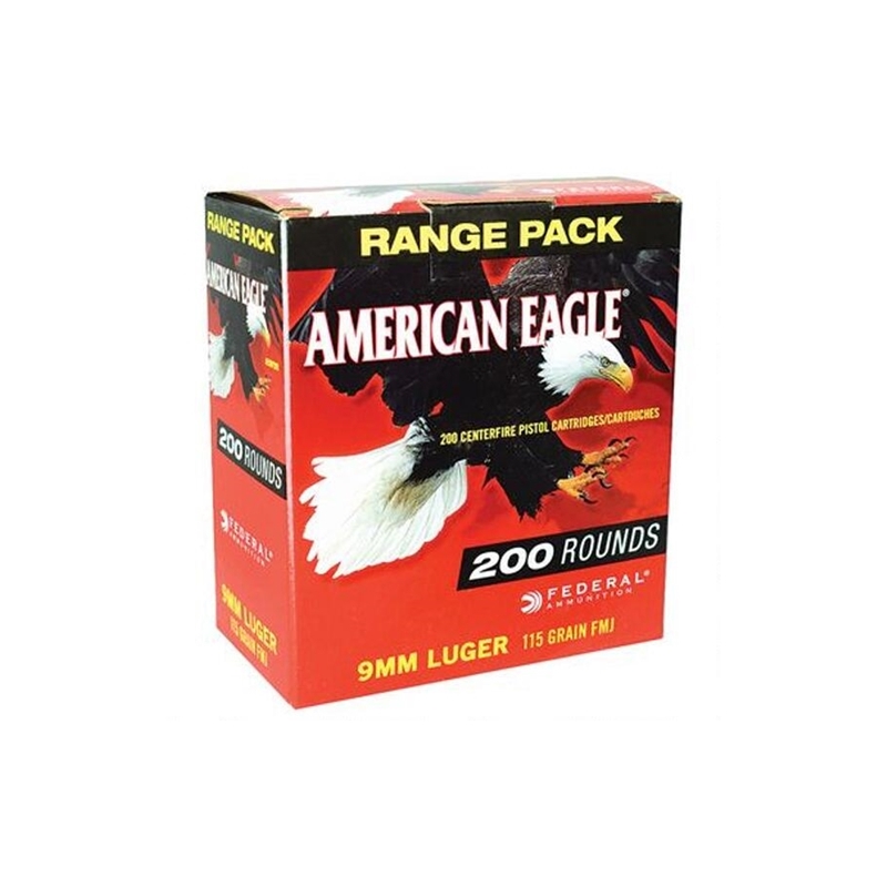 Federal American Eagle 9mm Luger Ammo 115 Grain Fmj 200 Rounds Range Pack