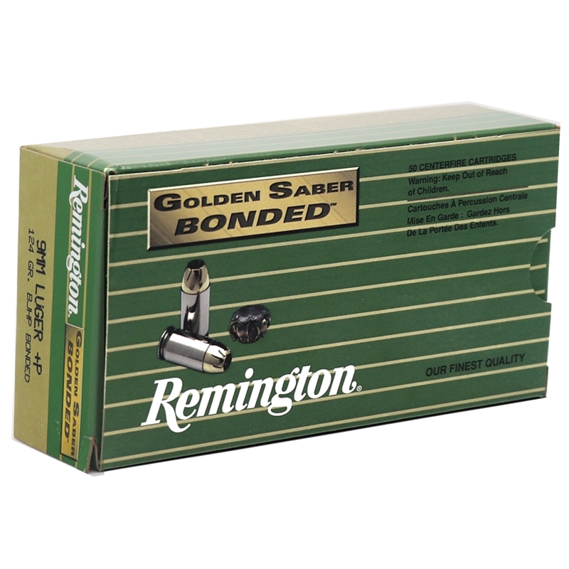 Remington Golden Saber Bonded 9mm Luger Ammo 124 Grain +P Brass Jacketed Hollow Point