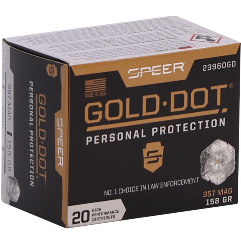 Speer Gold Dot 357 Magnum Ammunition 158 Grain Jacketed Hollow Point - 23960GD