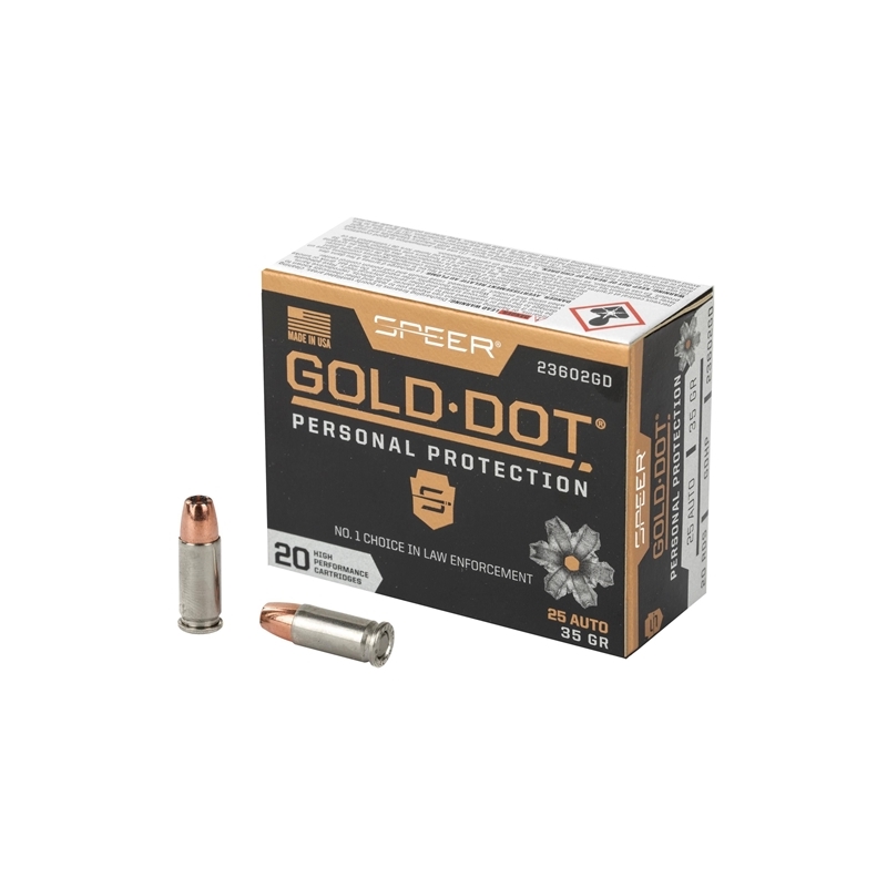 Speer Gold Dot 25 ACP AUTO Ammo 35 Grain Jacketed Hollow Point