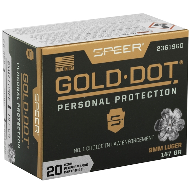 Speer Gold Dot 9mm Luger Ammo 147 Grain Jacketed Hollow Point 