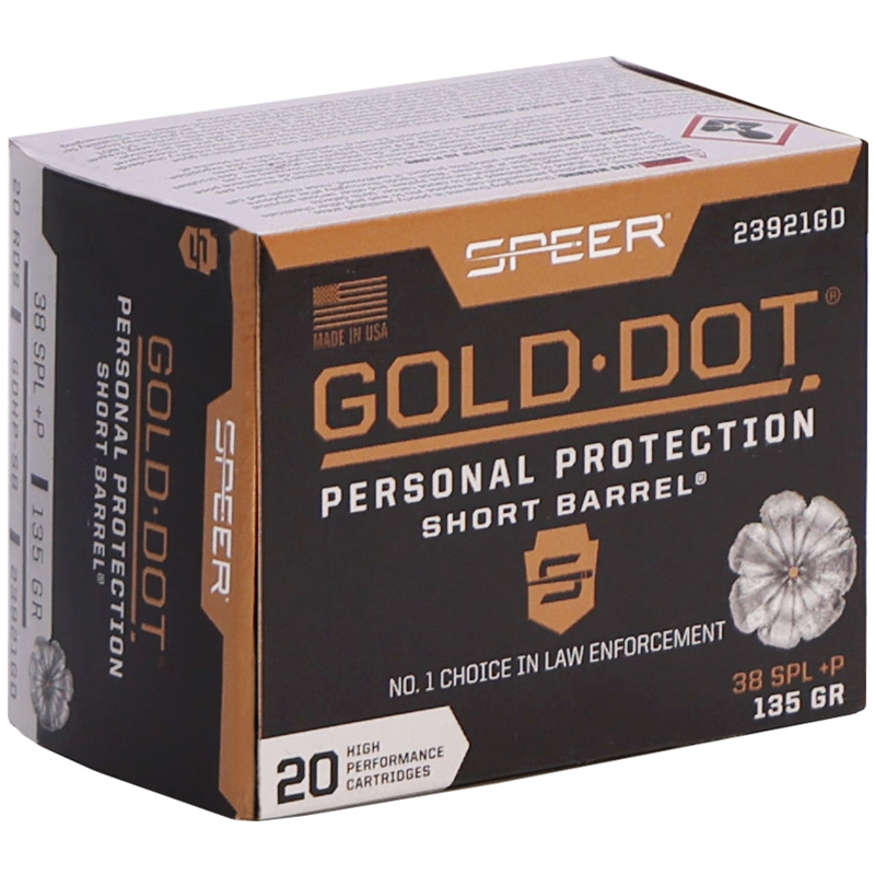 Speer Gold Dot Short Barrel 38 Special +P Ammunition 135 Grain Jacketed Hollow Point - 23921GD