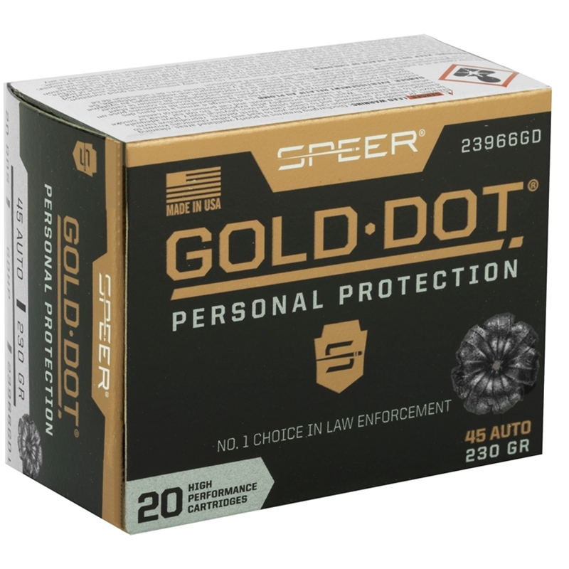 Speer Gold Dot 45 ACP Auto Ammo 230 Grain Jacketed Hollow Point