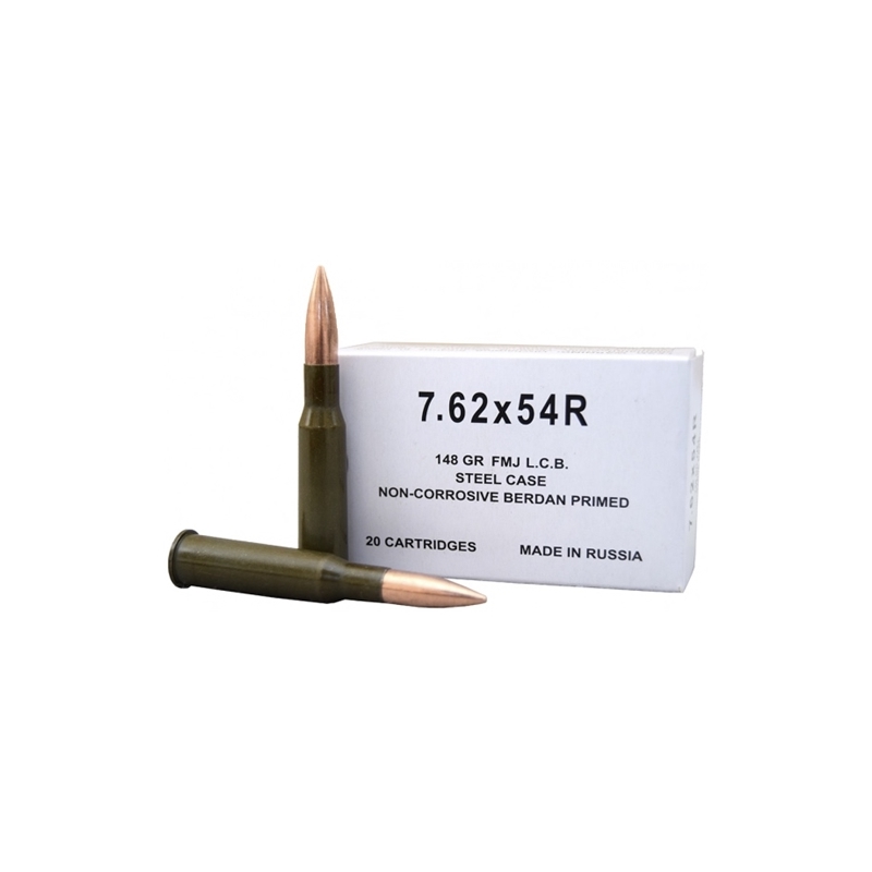 Wolf 7.62x54R Ammo 148 Gr FMJ Steel Case