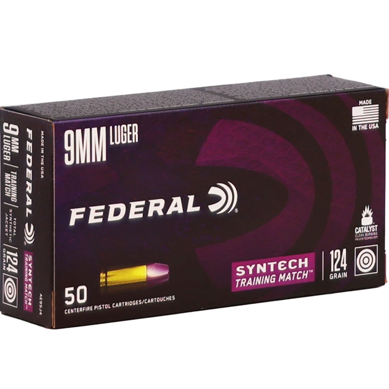 Federal Syntech 9mm Ammo 124 Grain Total Synthetic Jacket Flat Nose - AE9SJ4