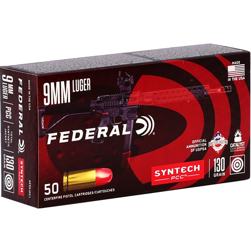 Federal Syntech PCC 9mm Luger Ammunition 130 Grain Total Synthetic Jacket - AE9SJPC1