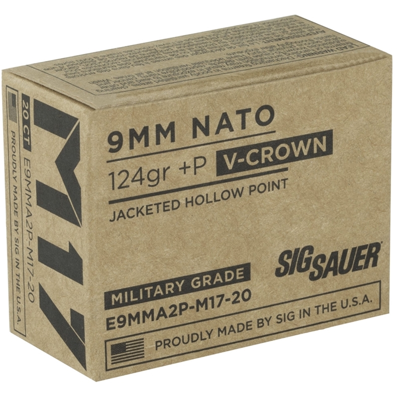 Sig Sauer Elite M17 Military Grade 9mm Luger Ammo 124 Grain +P V-Crown Jacketed Hollow Point