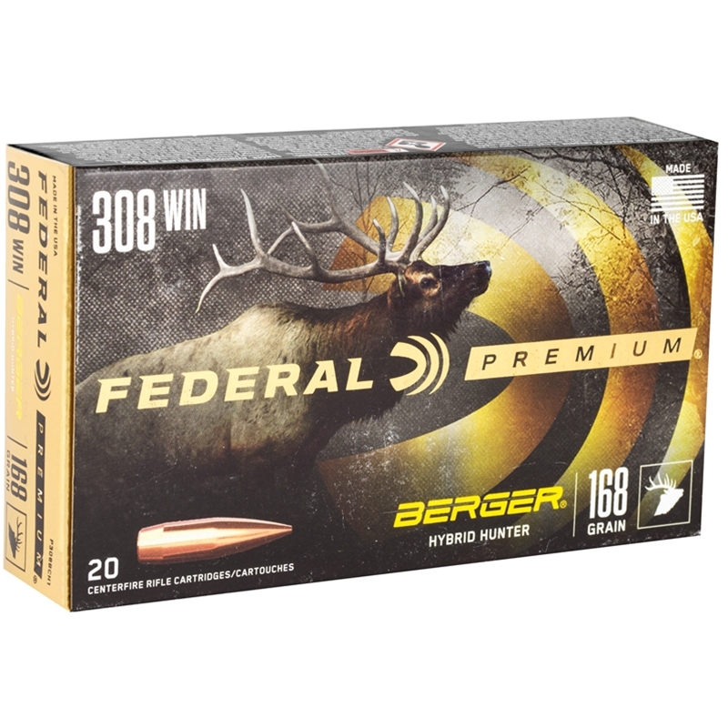 Federal Premium 308 Winchester Ammo 168 Grain Berger Hybrid Hunter