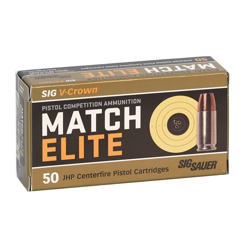 Sig Sauer Match Elite 9mm Luger Ammo 147 Grain V-Crown Jacketed Hollow Point