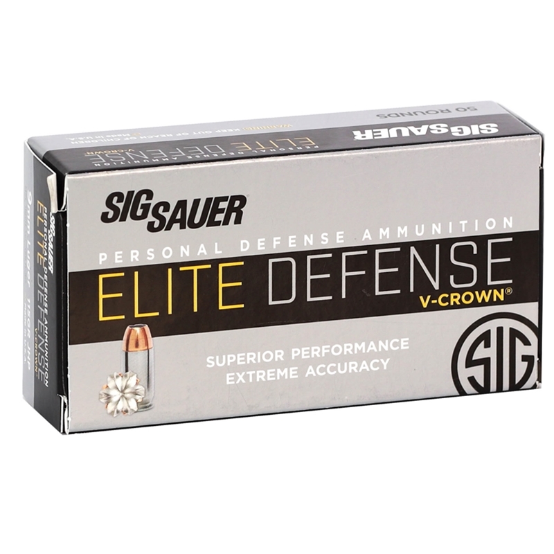 Sig Sauer Elite Performance 9mm Luger Ammo 115 Grain V-Crown Jacketed Hollow Point
