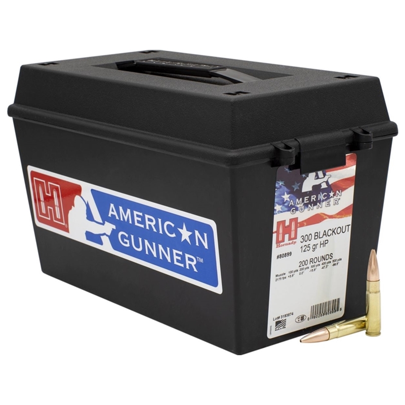Hornady American Gunner 300 AAC Blackout Ammo 125 Grain Hollow Point Boat Tail Ammo Can of 200