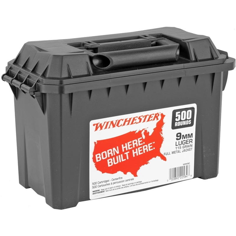 Winchester USA 9mm Luger 115 Grain FMJ 500 Rounds in Ammo Can