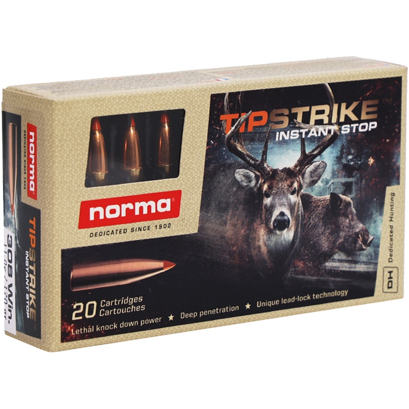 Norma USA TipStrike Ammo 308 Winchester  Ammo 170 Grain Polymer Tip Flat Base